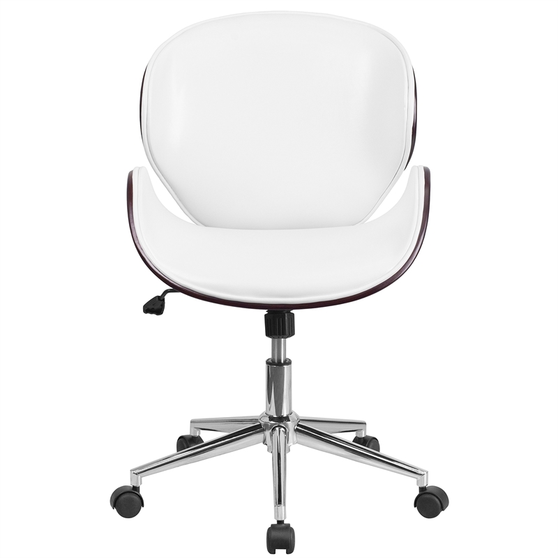 Pemberly Row Leather Swivel Office Chair in White and Mahogany
