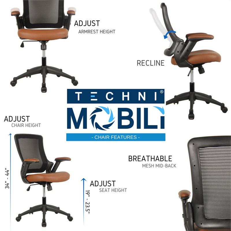 Pemberly Row Contemporary Mid-Back Mesh Task Office Chair in Brown