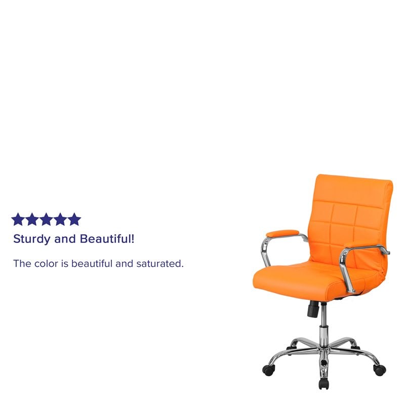 Pemberly Row Contemporary Mid Back Vinyl Swivel Office Chair in Orange