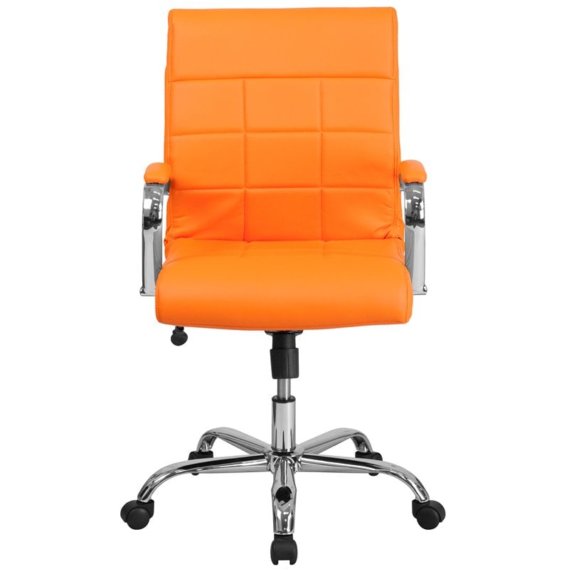 Pemberly Row Contemporary Mid Back Vinyl Swivel Office Chair in Orange