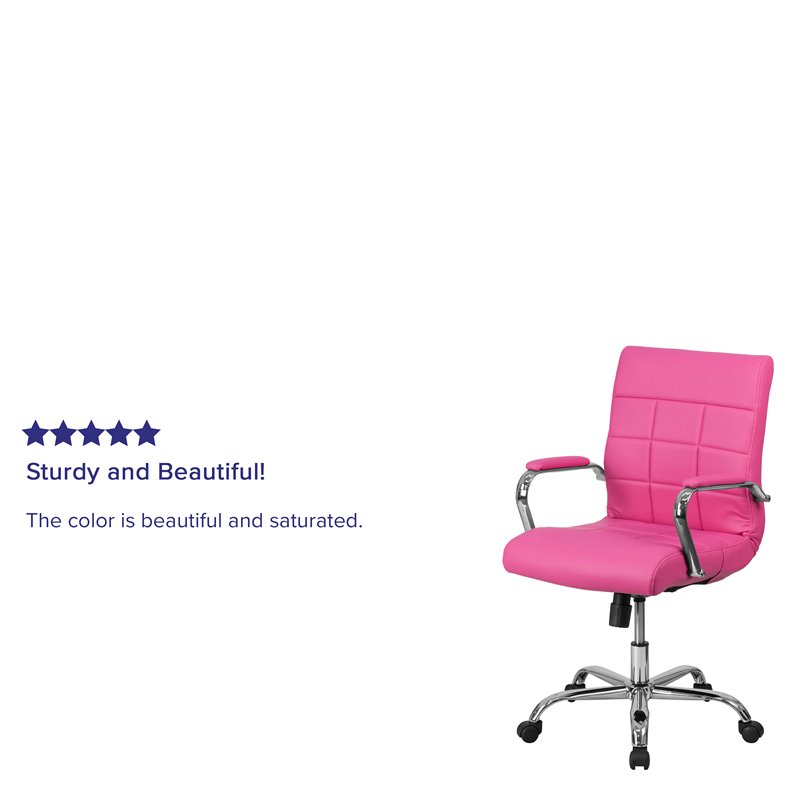 Pemberly Row Mid Back Faux Leather Swivel Office Chair in Pink