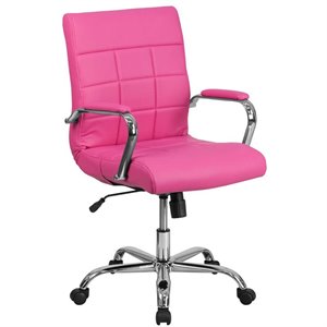 Pemberly Row Mid Back Faux Leather Swivel Office Chair in Pink