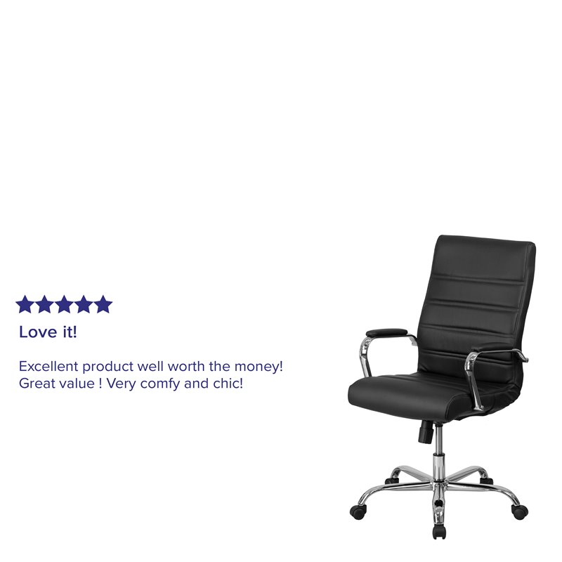 Pemberly Row High Back Leather Office Swivel Chair in Black and Chrome