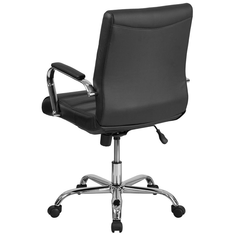 Pemberly Row Mid Back Leather Office Swivel Chair in Black and Chrome
