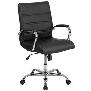 Pemberly Row Mid Back Leather Office Swivel Chair in Black and Chrome