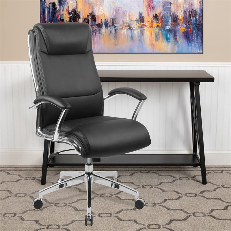 Pemberly Row Modern / Contemporary Leather Office Chair in Black