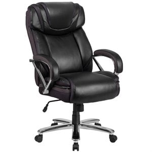 Pemberly Row Contemporary Big and Tall Leather Office Chair In Black