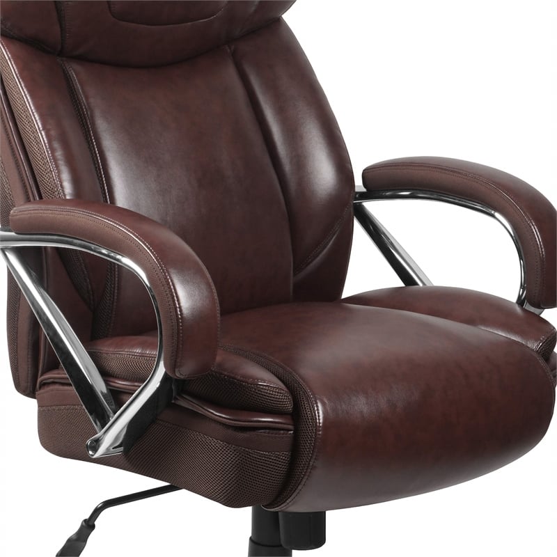 Pemberly Row Contemporary Big and Tall Leather Office Chair In Brown