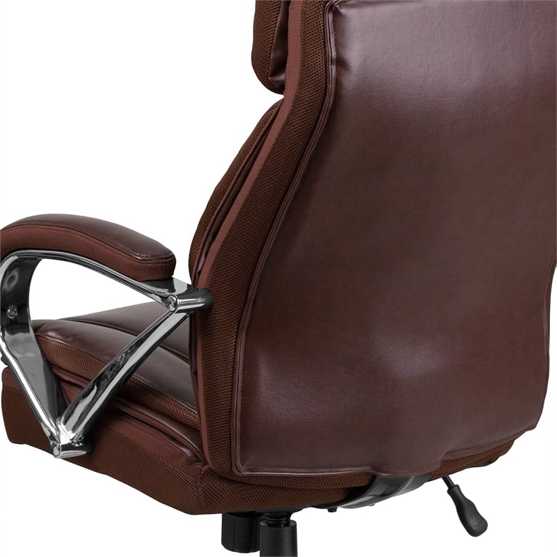 Pemberly Row Contemporary Big and Tall Leather Office Chair In Brown