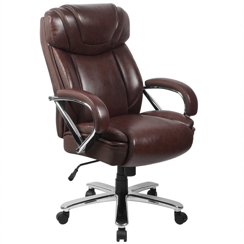 Pemberly Row Contemporary Big and Tall Leather Office Chair In Brown