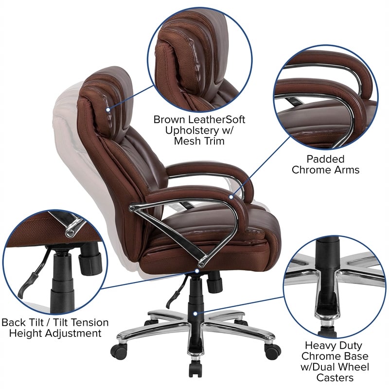 Pemberly Row Contemporary Big and Tall Leather Office Chair In Brown