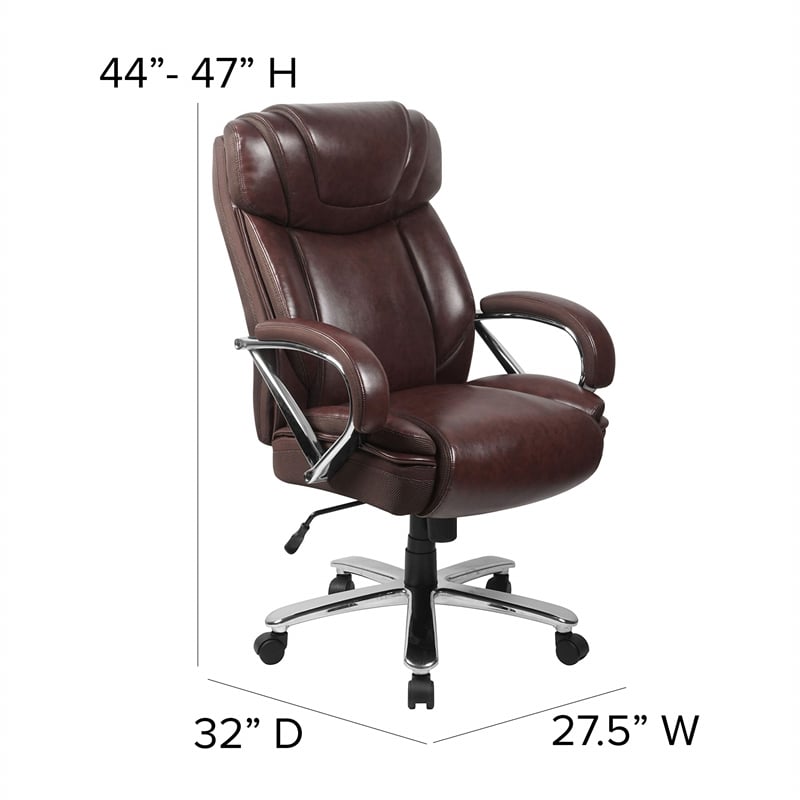 Pemberly Row Contemporary Big and Tall Leather Office Chair In Brown