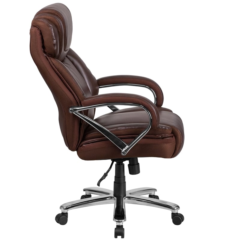 Pemberly Row Contemporary Big and Tall Leather Office Chair In Brown