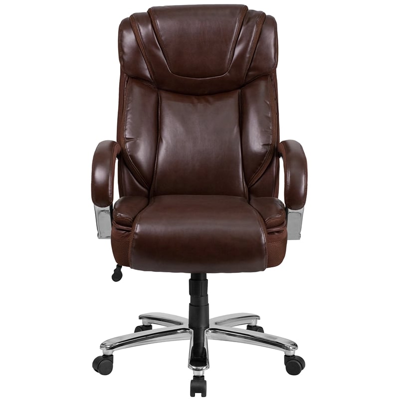 Pemberly Row Contemporary Big and Tall Leather Office Chair In Brown