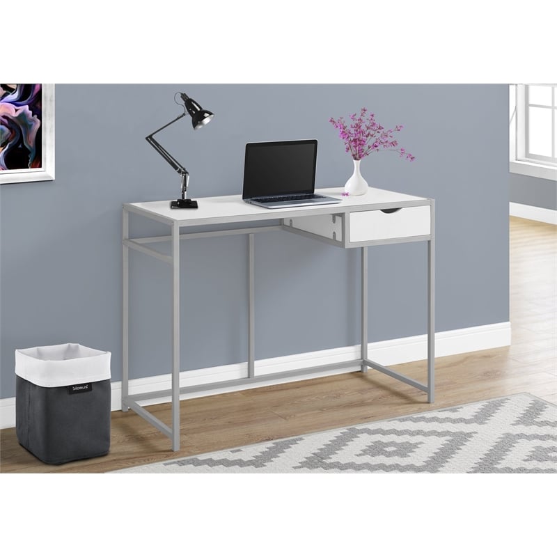 Pemberly Row Computer Desk Home Office Laptop Storage Drawer - Metal White