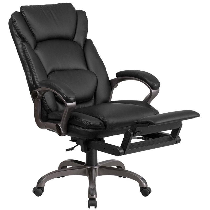 Pemberly Row Contemporary Leather Reclining Office Chair in Black