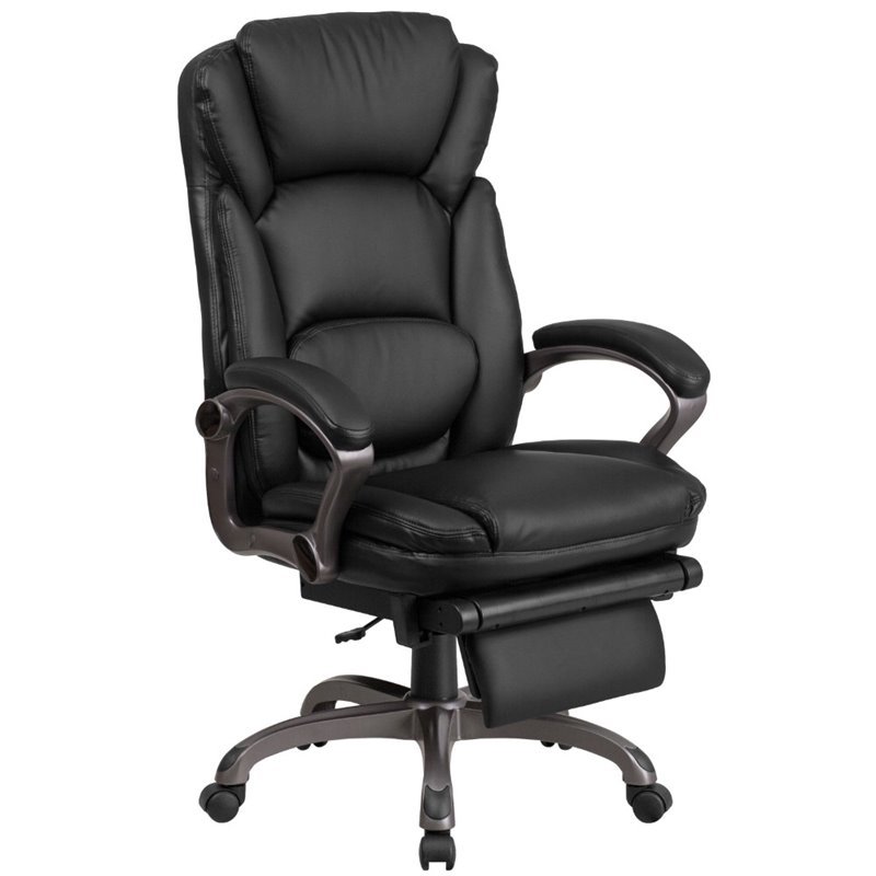 Pemberly Row Contemporary Leather Reclining Office Chair in Black