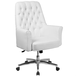 Pemberly Row Faux Leather Mid Back Swivel Office Chair in White