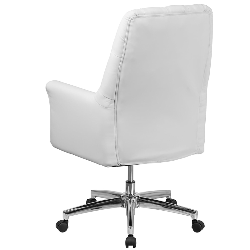 Pemberly Row Faux Leather Mid Back Swivel Office Chair in White