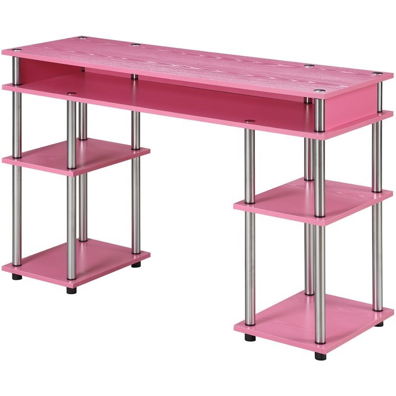 Pemberly Row Contemporary No Tools Student Desk in Pink Wood Finish