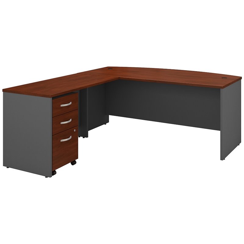 Pemberly Row Bow Front L Desk with Drawers in Hansen Cherry - Engineered Wood