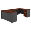 Pemberly Row Right Hand Bow U-Shaped Desk w/ Mobile File Cabinet - Hansen Cherry