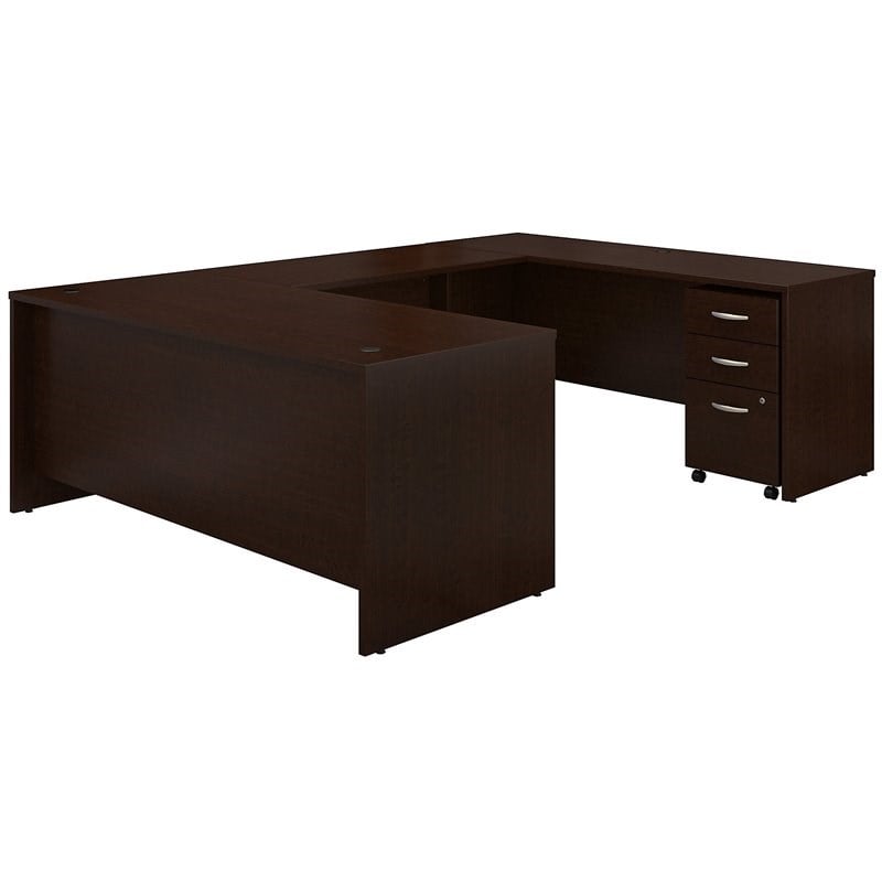 Pemberly Row U-Shaped Desk with Mobile File in Mocha Cherry - Engineered Wood