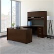 Pemberly Row Right Hand Bow Front U Shaped Computer Desk w/ Hutch - Mocha Cherry