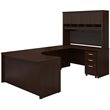 Pemberly Row Right Hand Bow Front U Shaped Computer Desk w/ Hutch - Mocha Cherry