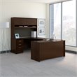 Pemberly Row Left Handed Bow Front U Shaped Computer Desk w/ Hutch- Mocha Cherry