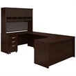 Pemberly Row Left Handed Bow Front U Shaped Computer Desk w/ Hutch- Mocha Cherry