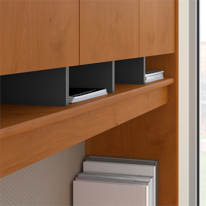 Pemberly Row U-Desk with Hutch and Storage in Natural Cherry - Engineered Wood