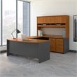 Pemberly Row Bow Front U-Shaped Desk with Hutch and Storage in Natural Cherry