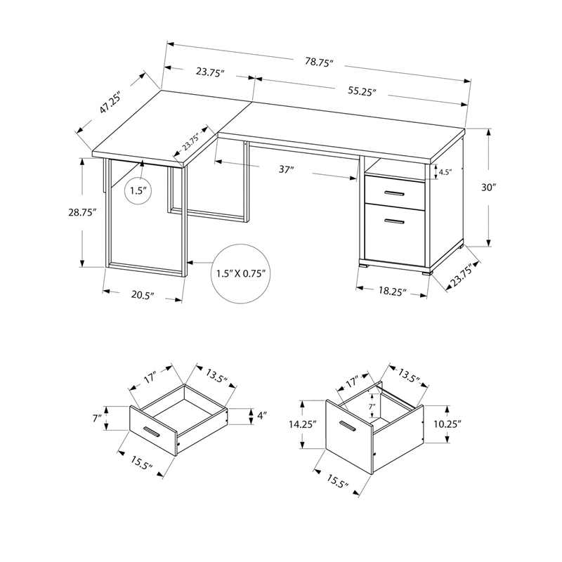 Pemberly Row Computer Desk Home Office Corner L Shape Work Laptop Metal Brown