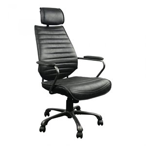 Pemberly Row Leather and Iron Executive Swivel Office Chair in Onyx Black