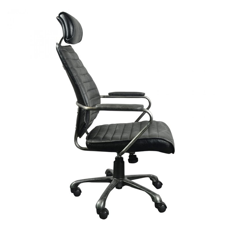 Pemberly Row Leather and Iron Executive Swivel Office Chair in Onyx Black