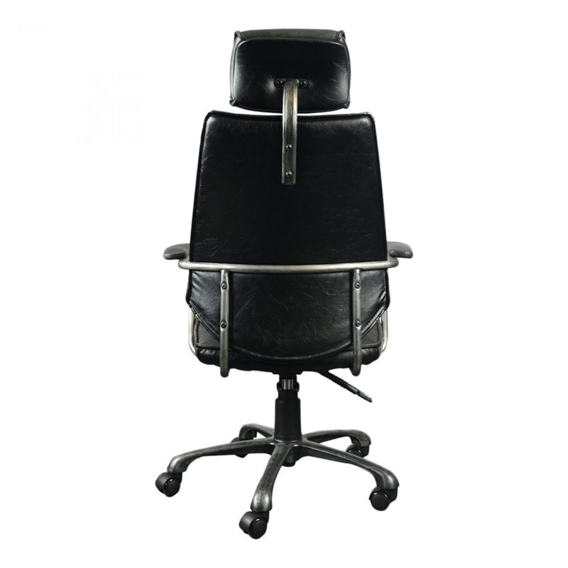 Pemberly Row Leather and Iron Executive Swivel Office Chair in Onyx Black