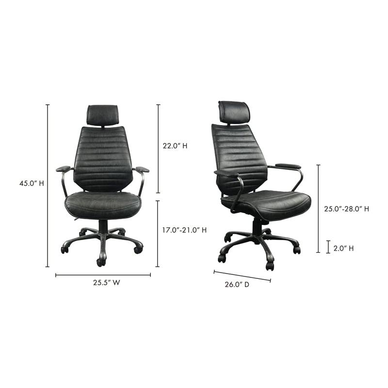 Pemberly Row Leather and Iron Executive Swivel Office Chair in Onyx Black