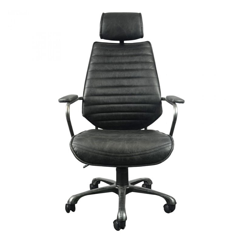 Pemberly Row Leather and Iron Executive Swivel Office Chair in Onyx Black