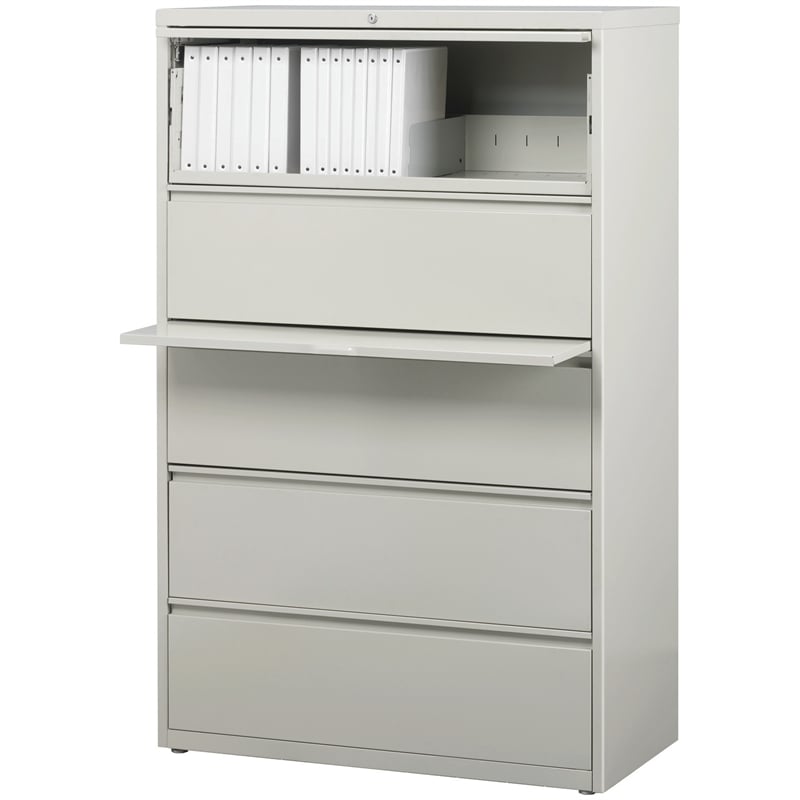 Pemberly Row 5-Drawer Modern Metal Lateral Filing Cabinet in Light Gray