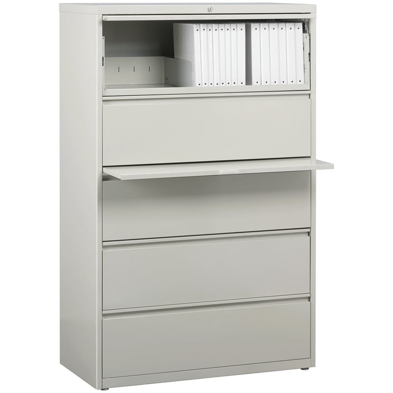 Pemberly Row 5-Drawer Modern Metal Lateral Filing Cabinet in Light Gray