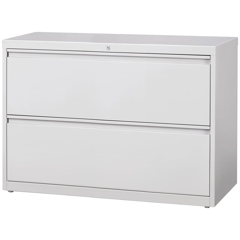 Pemberly Row 2-Drawer Modern Metal Lateral Filing Cabinet in Light Gray