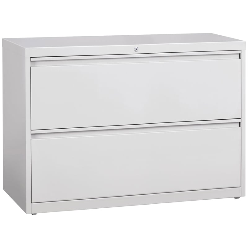 Pemberly Row 2-Drawer Modern Metal Lateral Filing Cabinet in Light Gray