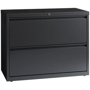 Pemberly Row 2-Drawer Modern Steel Metal Lateral Filing Cabinet in Charcoal