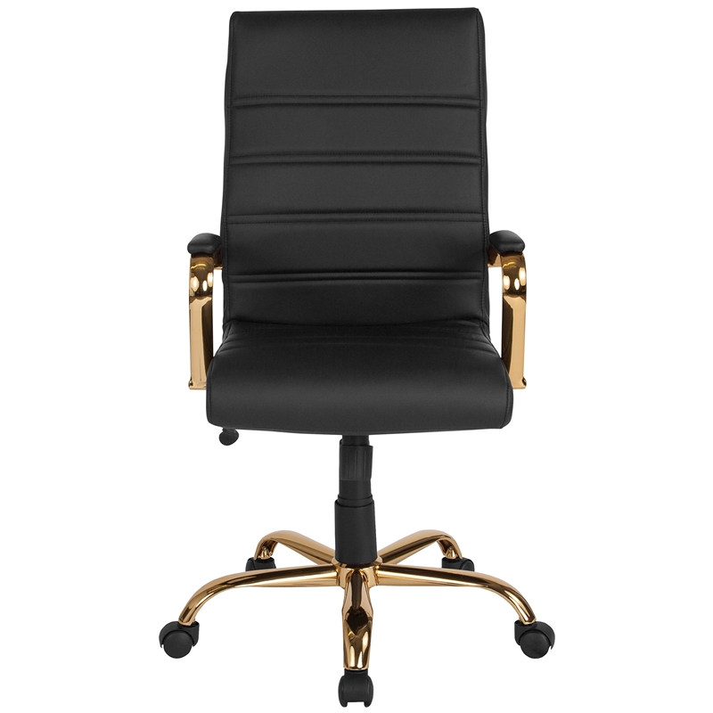 Pemberly Row Contemporary High Back Leather Swivel Office Chair in Black