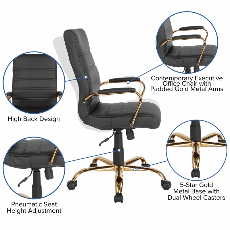 Pemberly Row Contemporary High Back Leather Swivel Office Chair in Black