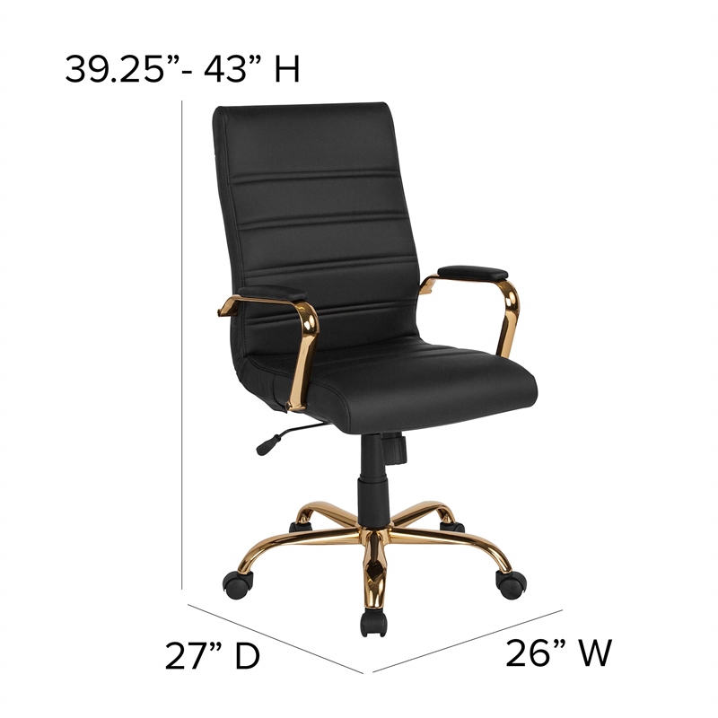 Pemberly Row Contemporary High Back Leather Swivel Office Chair in Black
