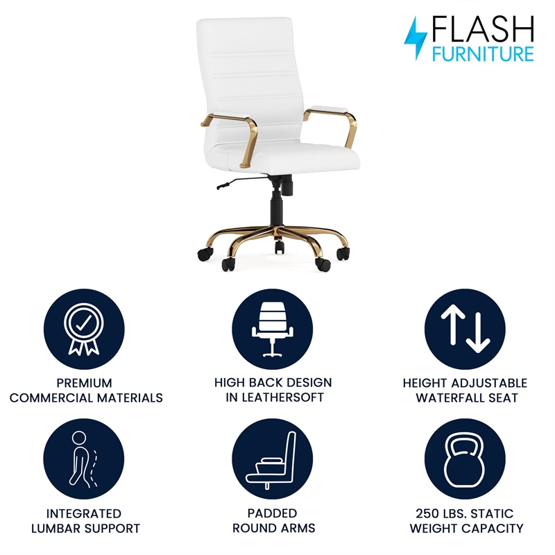 Pemberly Row Contemporary High Back Leather Swivel Office Chair in White