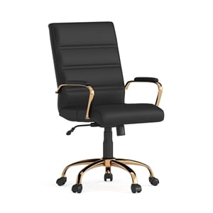 Pemberly Row Mid Back Leather Office Swivel Chair in Black and Gold