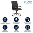 Pemberly Row Mid Back Leather Office Swivel Chair in Black and Gold